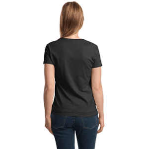 Woman Wearing Dark Heather Ladies Cotton Shirt Back