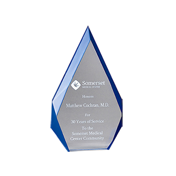 Somerset Mathew Cochran M.D. Engraved on A Diamond Shape Clear Freestanding Award