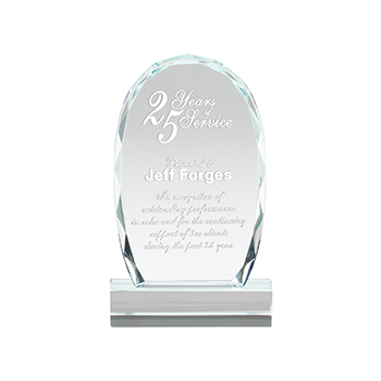25 Years of Service Jeff Forges Engraved On An Oval Glass Award