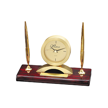 Rosewood Piano Finished Base With Gold Pens, Clock and Name Plate