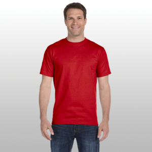 Man Wearing Red Short Sleeve Blend T-shirt