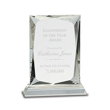 Salesperson Of The Year Presented to Catherine Jones For Yearly Sales Exceeding $1,000,000 Engraved on Rectangular Premier Crystal Award