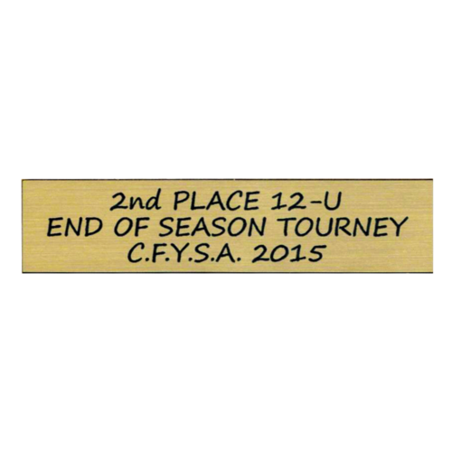 2nd Place 12-U End Of Season Tourney C.F.Y.S.A. 2015 Engraved in Black on a Gold Trophy Plate